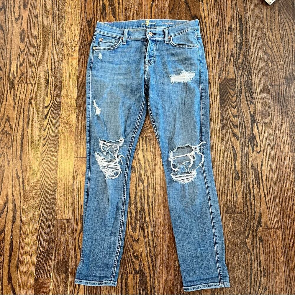 7 For All Mankind Jeans Skinny Boyfriend Leg Distressed Button Fly Josefina 25